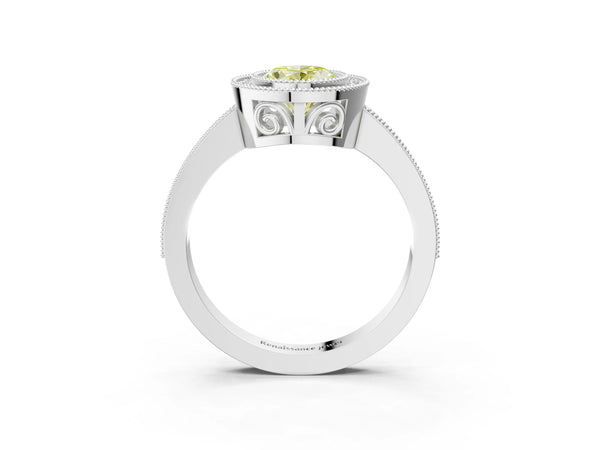 Sterling Silver Oval Double Milgrain Halo Engagement Ring Setting for Fancy Yellow Center