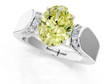 Silver Fancy Yellow Oval Cut Diamond Channel Set Solitaire Ring with Four-Prong Setting_43