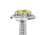 Silver Fancy Yellow Oval Cut Diamond Double Halo Ring with Split Shank and Four-Prong Setting_11