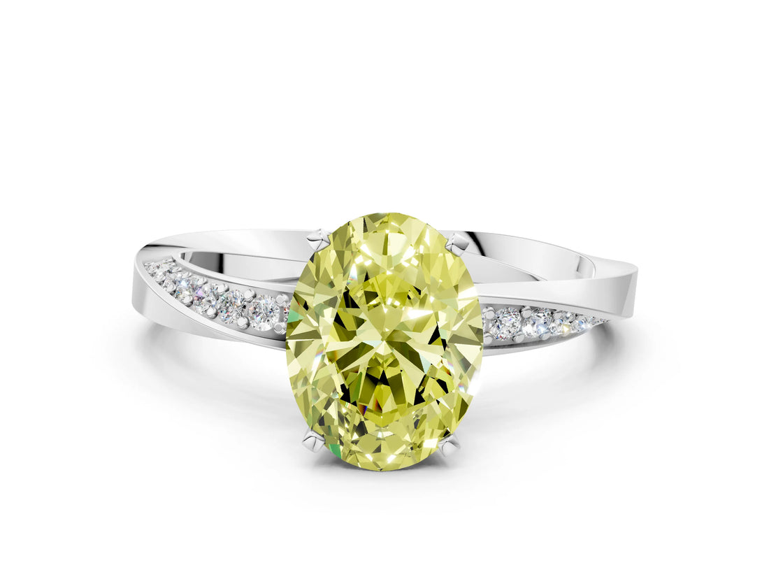 Silver Fancy Yellow Oval Cut Diamond Engagement Ring with Side Stone Accents and Four-Prong Setting_12