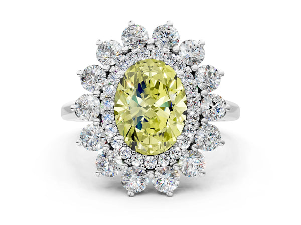 Sterling Silver Oval Floral Double Halo Engagement Ring Setting for Fancy Yellow Center