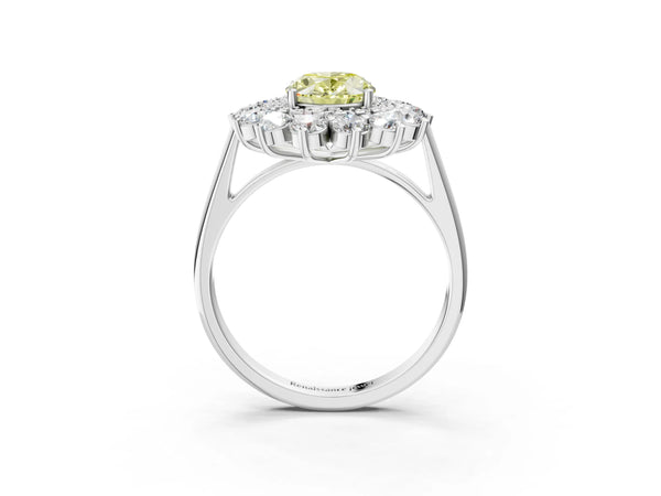 Sterling Silver Oval Floral Double Halo Engagement Ring Setting for Fancy Yellow Center