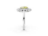 Silver Fancy Yellow Oval Cut Diamond Floral Double Halo Engagement Ring with Prong Setting_44