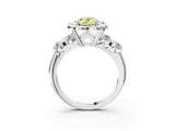 Silver Fancy Yellow Oval  Cut Diamond Floral Halo Engagement Ring with Shared Prong Setting 4