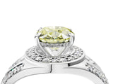 Silver Fancy Yellow Oval Cut Diamond Halo Ring with Split Shank and Bezel Accents and Four-Prong Setting_10