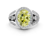 Silver Fancy Yellow Oval Cut Diamond Halo Ring with Split Shank and Bezel Accents and Four-Prong Setting_6