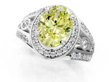 Silver Fancy Yellow Oval Cut Diamond Halo Ring with Split Shank and Bezel Accents and Four-Prong Setting_7