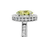 Silver Fancy Yellow Oval Cut Diamond Milgrain Halo Engagement Ring with Round Pavé Band and Prong Setting_17