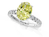 Silver Fancy Yellow Oval Cut Diamond Pavé Solitaire Ring with Round Band and Prong Setting_1