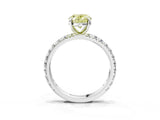Silver Fancy Yellow Oval Cut Diamond Pavé Solitaire Ring with Round Band and Prong Setting_3