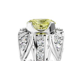 Silver Fancy Yellow Oval Cut Diamond Pave Art Deco Split Shank Ring with Four-Prong Setting_11