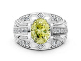 Silver Fancy Yellow Oval Cut Diamond Pave Art Deco Split Shank Ring with Four-Prong Setting_6