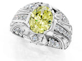 Silver Fancy Yellow Oval Cut Diamond Pave Art Deco Split Shank Ring with Four-Prong Setting_7