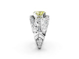 Silver Fancy Yellow Oval Cut Diamond Pave Art Deco Split Shank Ring with Four-Prong Setting_8