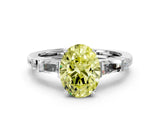 Silver Fancy Yellow Oval  Cut Diamond Ring with Baguette Side Stones, Channel Set Band, and Four-Prong Setting_12