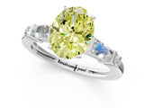 Silver Fancy Yellow Oval  Cut Diamond Ring with Baguette Side Stones, Channel Set Band, and Four-Prong Setting_13