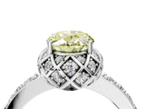 Silver Fancy Yellow Oval Cut Diamond Scalloped Halo Engagement Ring with Round Shared Prong Band_4
