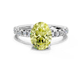 Silver Fancy Yellow Oval Cut Diamond Solitaire Pavé Engagement Ring with Round Band and Prong Setting_1