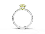 Silver Fancy Yellow Oval Cut Diamond Solitaire Pavé Engagement Ring with Round Band and Prong Setting_4