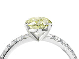 Silver Fancy Yellow Oval Cut Diamond Solitaire Pavé Engagement Ring with Round Band and Prong Setting_5