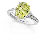 Silver Fancy Yellow Oval Cut Diamond Solitaire Ring with Pavé Band and Prong Setting_13
