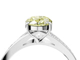 Silver Fancy Yellow Oval Cut Diamond Solitaire Ring with Pavé Band and Prong Setting_16