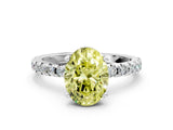 Silver Fancy Yellow Oval Cut Diamond Solitaire Ring with Round  Pavé Band and Four-Prong Setting_36