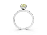 Silver Fancy Yellow Oval Cut Diamond Solitaire Ring with Round  Pavé Band and Four-Prong Setting_39