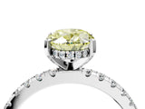 Silver Fancy Yellow Oval Cut Diamond Solitaire Ring with Round  Pavé Band and Four-Prong Setting_40