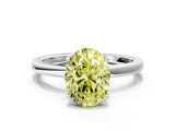 Silver Fancy Yellow Oval Cut Diamond Solitaire Ring with Thin Band and Prong Setting