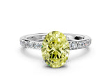 Silver Fancy Yellow Oval  Cut Diamond Solitaire with Pave Band and Four-Prong Setting 1