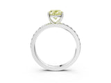 Silver Fancy Yellow Oval  Cut Diamond Solitaire with Pave Band and Four-Prong Setting 4