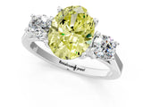 Silver Fancy Yellow Oval Cut Diamond Three-Stone Engagement Ring with Prong Setting and Pavé Band_85