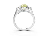 Silver Fancy Yellow Oval Cut Diamond Three-Stone Engagement Ring with Prong Setting and Pavé Band_87