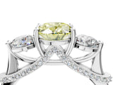 Silver Fancy Yellow Oval Cut Diamond Three-Stone Ring with Prong Setting and Pavé Band_16
