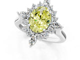Silver Fancy Yellow Oval Cut Halo Diamond Cluster Ring with Marquise and Round Stones on a White Gold Band with Prong Setting_1