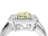 Silver Fancy Yellow Oval Cut Halo Diamond Engagement Ring with Pave Split Shank and Four-Prong Setting_10