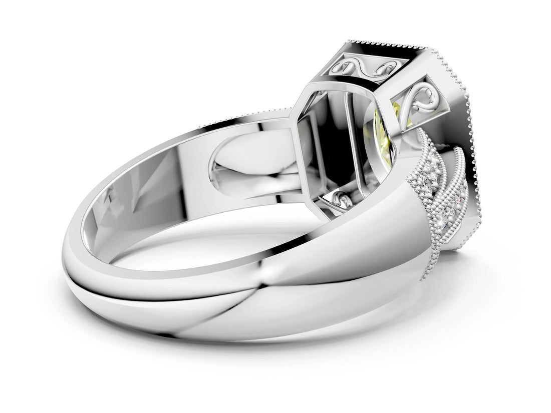 Silver Fancy Yellow Oval Cut Halo Diamond Engagement Ring with Pave Split Shank and Four-Prong Setting_6