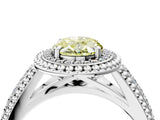 Silver Fancy Yellow Oval Cut Halo Diamond Ring with Beaded Split Shank and Four-Prong Setting_10