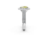 Silver Fancy Yellow Oval Cut Halo Diamond Ring with Beaded Split Shank and Four-Prong Setting_8