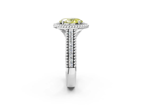 Sterling Silver Oval Beaded Halo Engagement Ring Setting for Fancy Yellow Center with Pave
