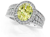 Silver Fancy Yellow Oval Cut Halo Diamond Split Shank Ring with Prong Setting_7