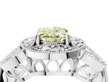 Silver Fancy Yellow Oval Cut Halo Milgrain Diamond Engagement Ring with Leaf Band and Four-Prong Setting_10