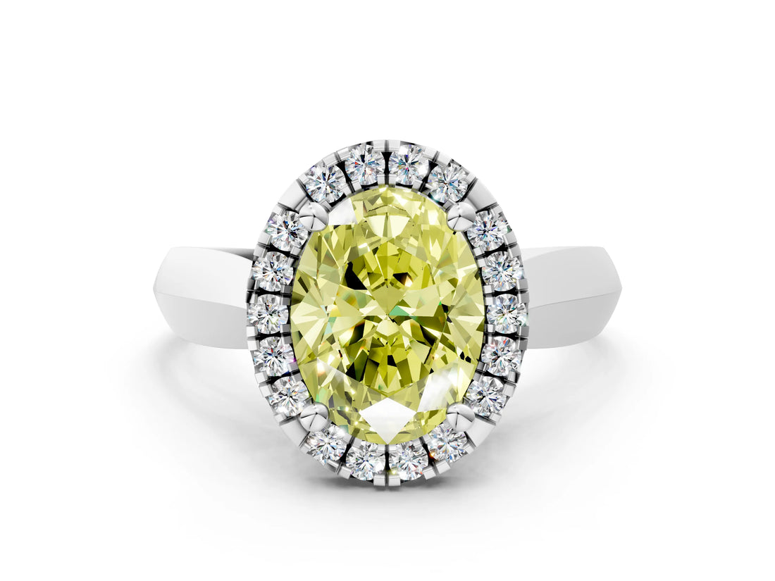 Silver Fancy Yellow Oval  Cut Halo Solitaire Engagement Ring with Square Band and Four-Prong Setting_24