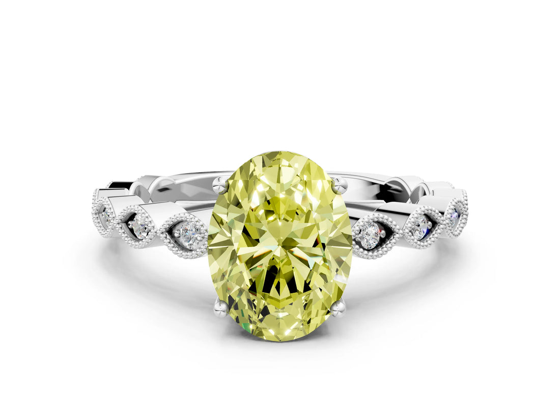 Silver Fancy Yellow Oval Cut Solitaire Diamond Ring with Infinity Twist Band and Four-Prong Setting_6