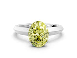 Silver Fancy Yellow Oval  Cut Solitaire Engagement Ring with Flat Band and Four-Prong Setting 1