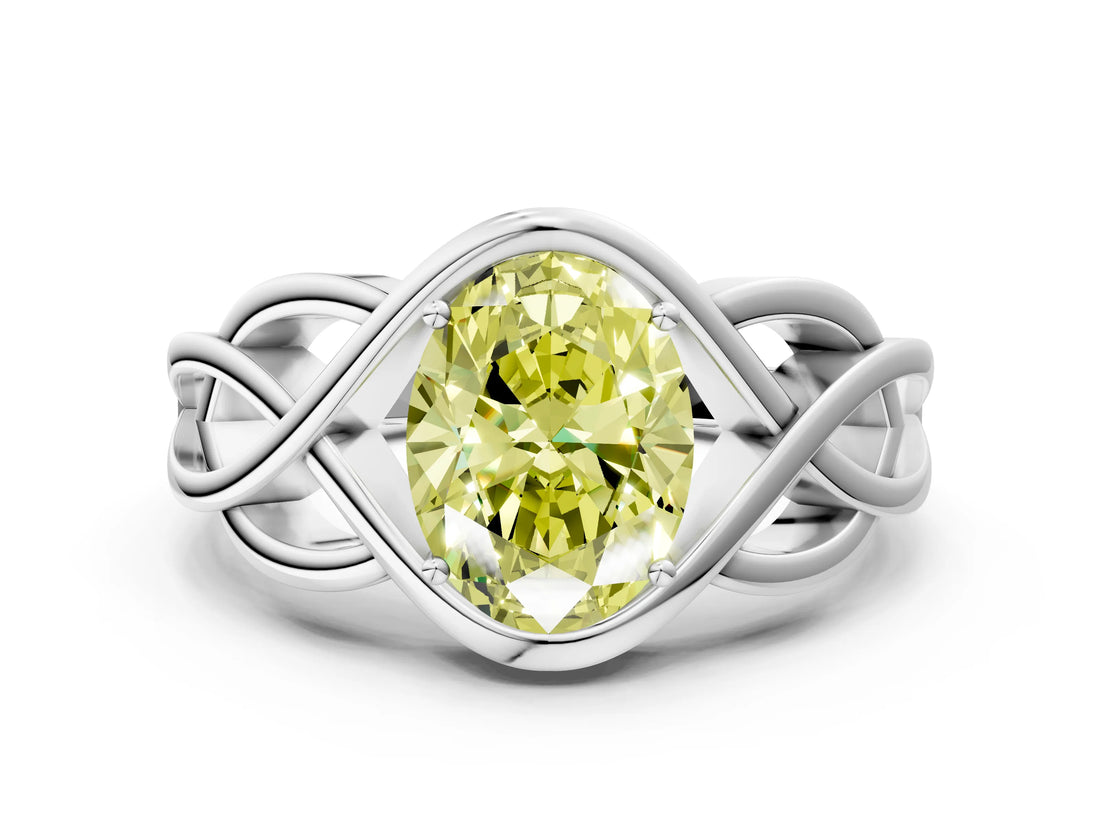 Silver Fancy Yellow Oval Cut Solitaire Intertwined Band Prong Setting Ring_6