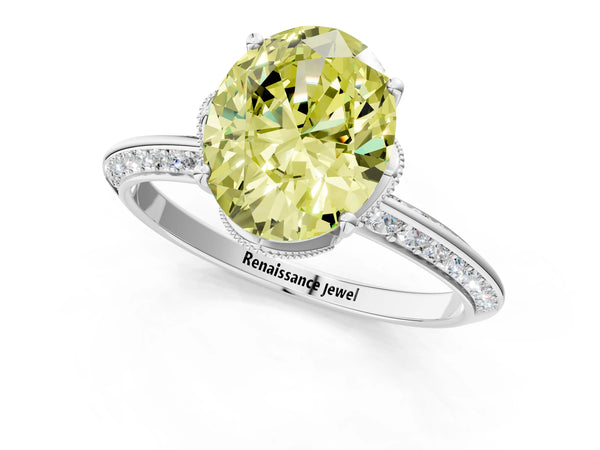 Sterling Silver Oval Graduated Pave Engagement Ring Setting for Fancy Yellow Center