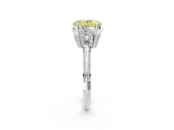Sterling Silver Oval Graduated Pave Engagement Ring Setting for Fancy Yellow Center