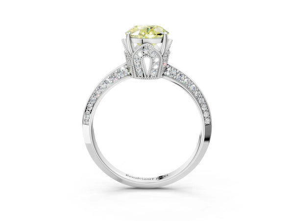 Sterling Silver Oval Graduated Pave Engagement Ring Setting for Fancy Yellow Center